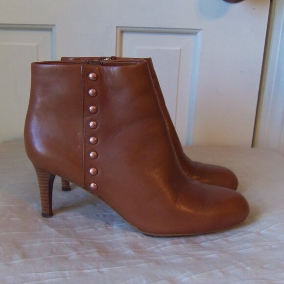 Coach Hickory Calf Leather Studded Ankle Booties Brown sz 6.5 - Picture 1 of 14